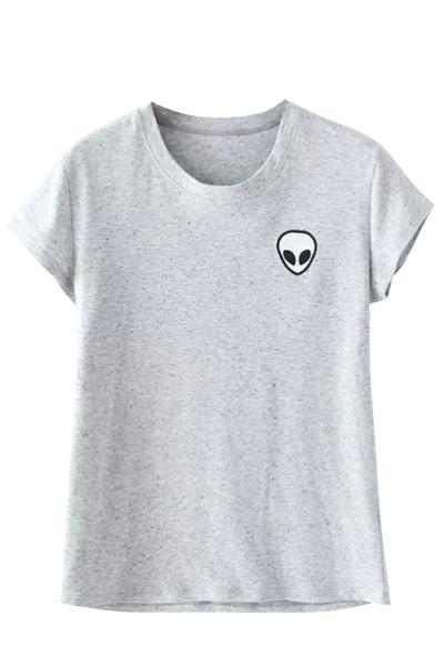 Oasap Heatered Alien Embroidery Print Short Sleeve Tee