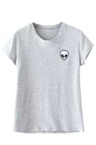 Oasap Heatered Alien Embroidery Print Short Sleeve Tee