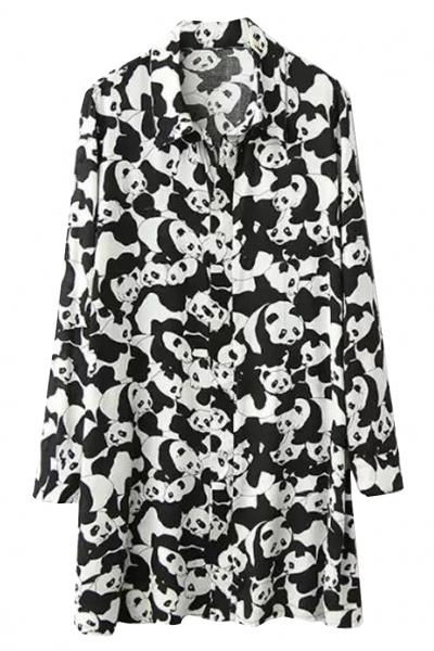 Oasap Massive Panda Print Oversized Long Shirt