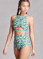 Oasap 2 Piece Leaves Printed High Waist Bottom Bikini Set