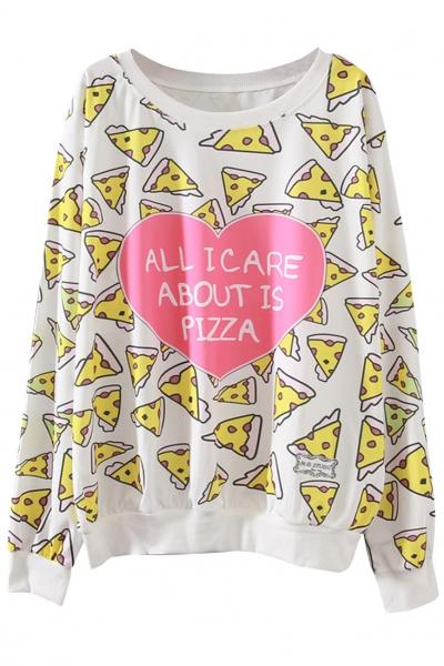 Oasap Sweet Pizza Printed Pullover Sweatshirt
