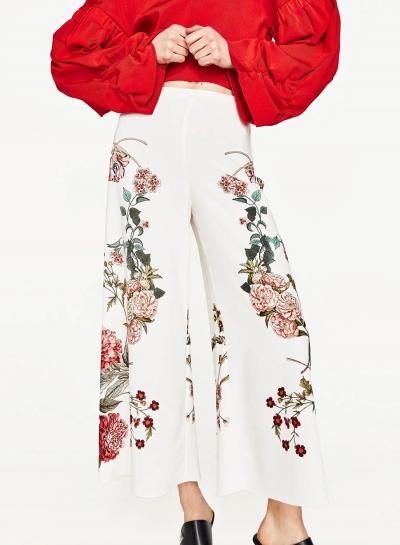 Oasap High Waist Floral Embroidery Wide Leg Pants