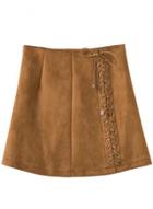 Oasap High Waist Solid Color Lace Up Mini Skirt