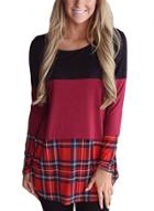 Oasap Round Neck Long Sleeve Color Block Back Lace Plaid Tee Shirt
