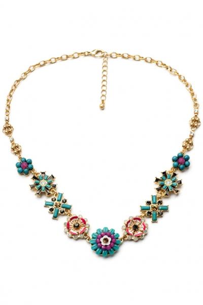 Oasap Floral Rolo Chain Faux Stone Necklace