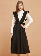 Oasap Flounce Suspender Long Solid Dress
