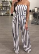 Oasap Loose Striped Printed Strapless Jumpsuit