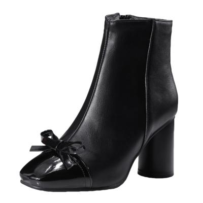 Oasap Square Toe Bow Block Heels Side Zipper Boots
