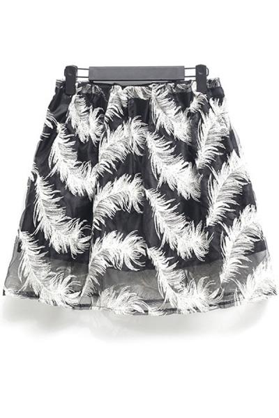 Oasap Nice Feather Pattern Organza A-line Skirt