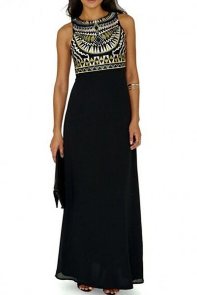 Oasap Fashionable National Wind Splicing Maxi Dress