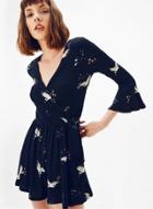 Oasap Bird Print V Neck Flare Sleeve Romper