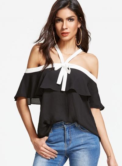 Oasap Halter Off Shoulder Chiffon Blouse