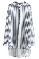 Oasap Color Block Stripe Side Slit High Low Chiffon Shirt