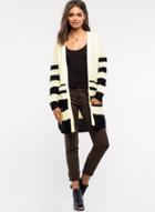 Oasap Long Sleeve Open Front Color Block Striped Cardigan Sweater