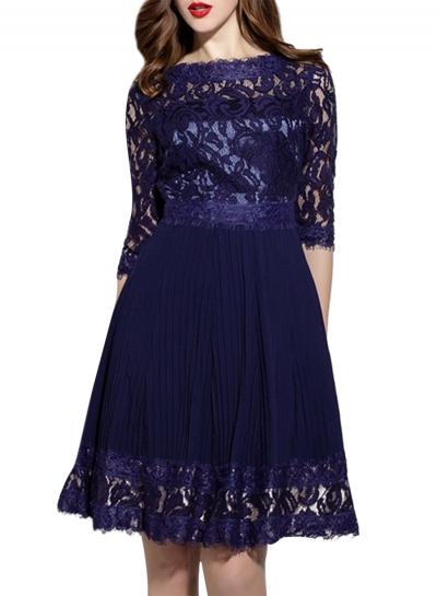 Oasap Women's Fashion Floral Lace Paneled Slim Fit Dress