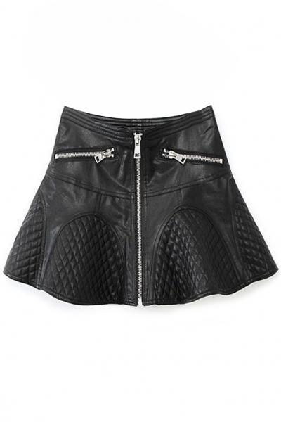 Oasap Textured Black Zipper Deco Pu Mini Skirt