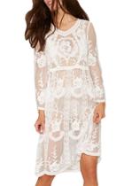 Oasap Women's Floral Crochet Lace Embroidery Tunic Cover Up Dress