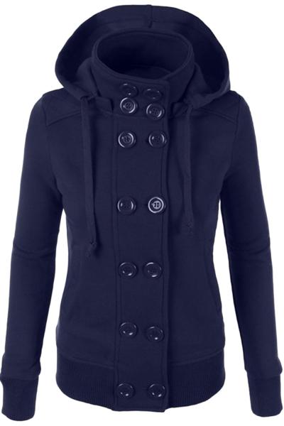 Oasap Modern Double Breasted Front Drawstring Hooded Coat