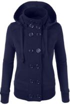 Oasap Modern Double Breasted Front Drawstring Hooded Coat