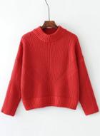 Oasap Red Round Neck Long Sleeve Sweater