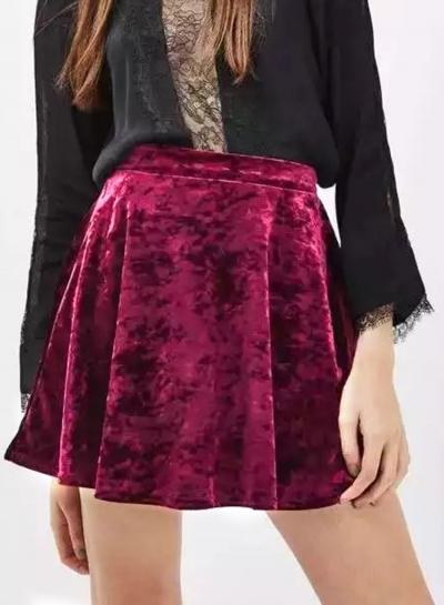 Oasap Fashion A-line Velvet Pleated Skirt