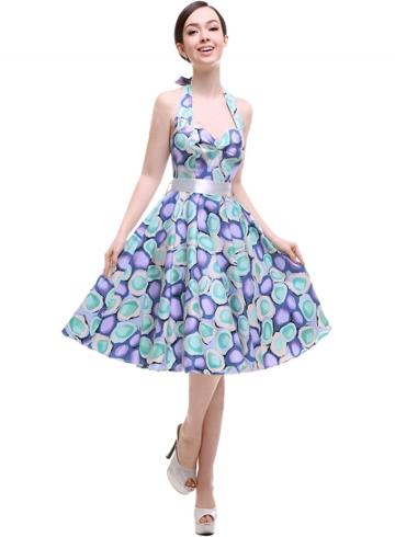 Oasap Color Block Print Halter A-line Dress