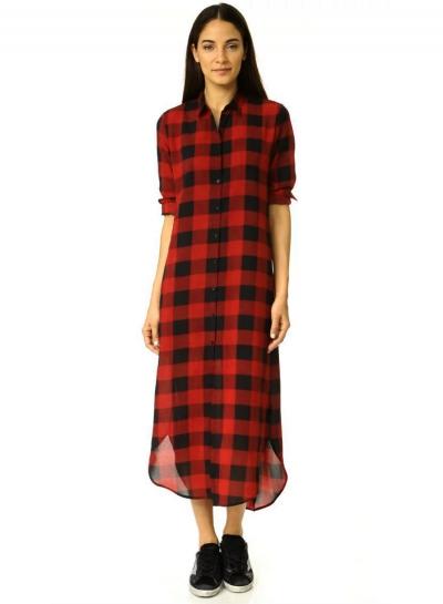 Oasap Classic Long Sleeve Plaid Button Maxi Shirt Dress