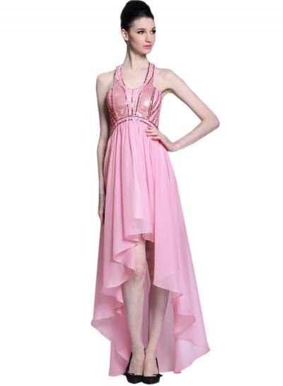 Oasap Women's Halter Backless High Low Bridesmaid Evening Dress