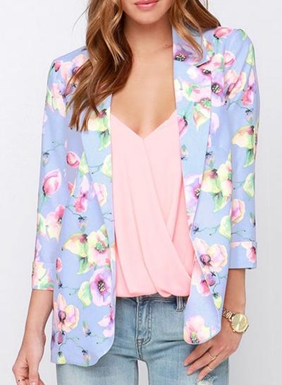 Oasap Women's Floral Print Notch Lapel Long Sleeve Blazer