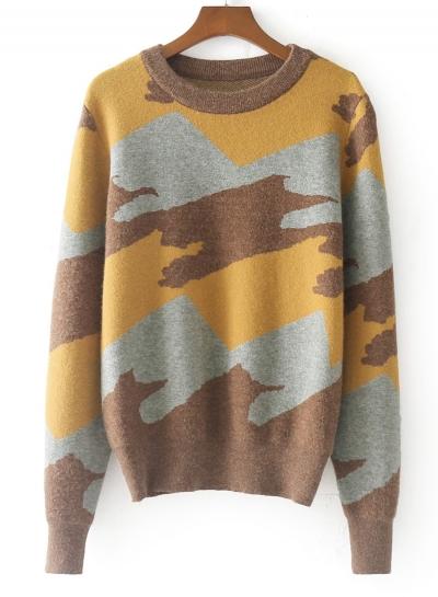 Oasap Fashion Color Block Loose Pullover Knit Sweater