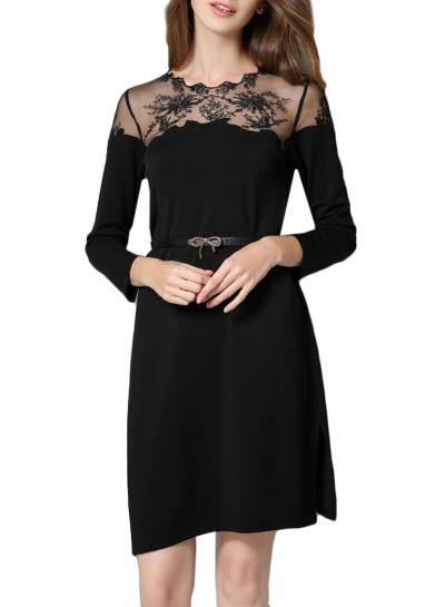 Oasap Women's Mesh Paneled Embroidery Print Asymmetric Dress