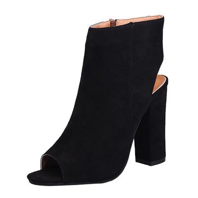 Oasap Peep Toe Solid Color Block Heels Slingback Boots