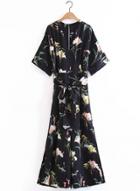 Oasap V Neck Short Sleeve Floral Print Slit Jumpsuit With Belt