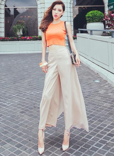 Oasap 2 Pieces Knitted Tank Crop Top And Wide Leg Pant Set