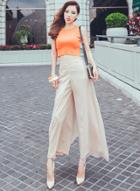 Oasap 2 Pieces Knitted Tank Crop Top And Wide Leg Pant Set