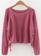 Oasap Round Neck Long Sleeve Lace Up Sweaters