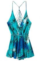 Oasap Sexy Floral V Neckline Strappy Back Rompers