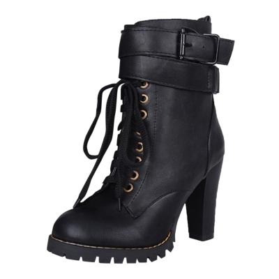 Oasap High Heels Buckle Strap Lace Up Boots