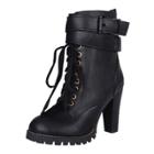 Oasap High Heels Buckle Strap Lace Up Boots