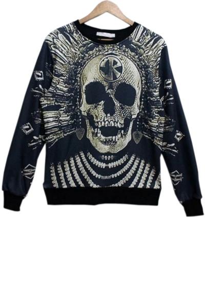 Oasap Retro Skull Fleece Sweatshirt