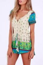 Oasap Magical Feathers Print Scoop-neck Romper