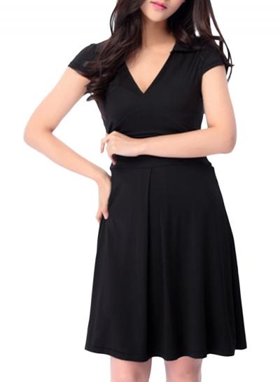 Oasap Women's Black Short Sleeve Fit Flare Wrap Dress
