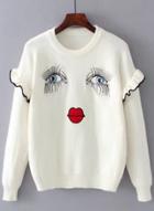 Oasap Round Neck Long Sleeve Patterned Flounce Hem Sweater