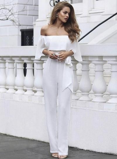 Oasap Fashion Off Shoulder Wide-leg Jumpsuit With Belt