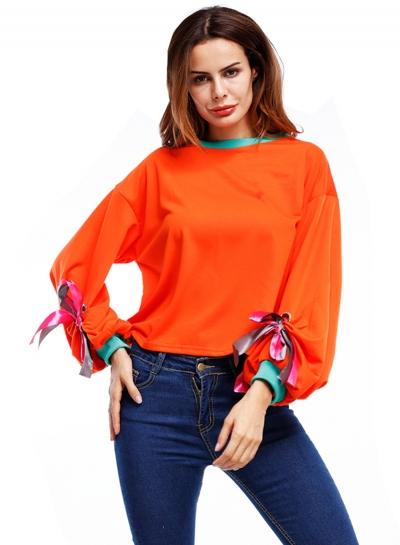 Oasap Round Neck Long Sleeve Loose Sweatshirt