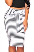 Oasap White Fashion Stripes Self-tie Midi Skirt