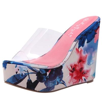 Oasap Transparent Wedge Platform Slip-on Floral Sandals
