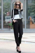 Oasap Heavenly Plaid Top Black Trousers Matching Sets