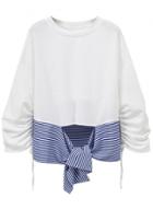 Oasap Round Neck Long Sleeve Splicing Tee Shirt