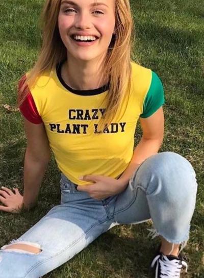 Oasap Fashion Short Sleeve Slim Fit Color Block Cropped Tee